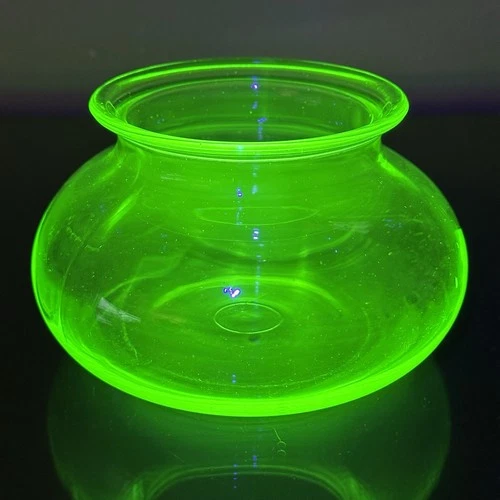 Vintage Uranium Green Glass Fish Bowl Glows