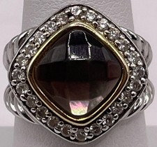 Large Black Mother Of Pearl Halo Set Sterling Silver Ring Size 8 5.56g 