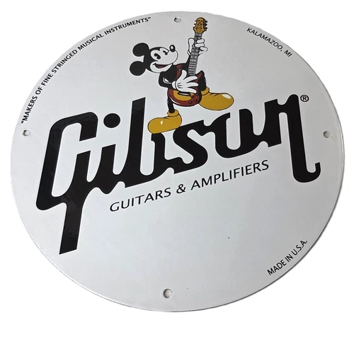 Vintage Gibson Guitars - Mickey Mouse Porcelain Gas Pump Service Station Sign
