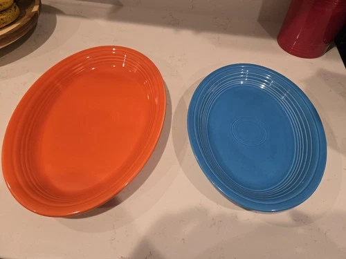 Fiestaware Peacock Blue and Poppy  Oval Serving Platters Fiesta Homer Laughlin