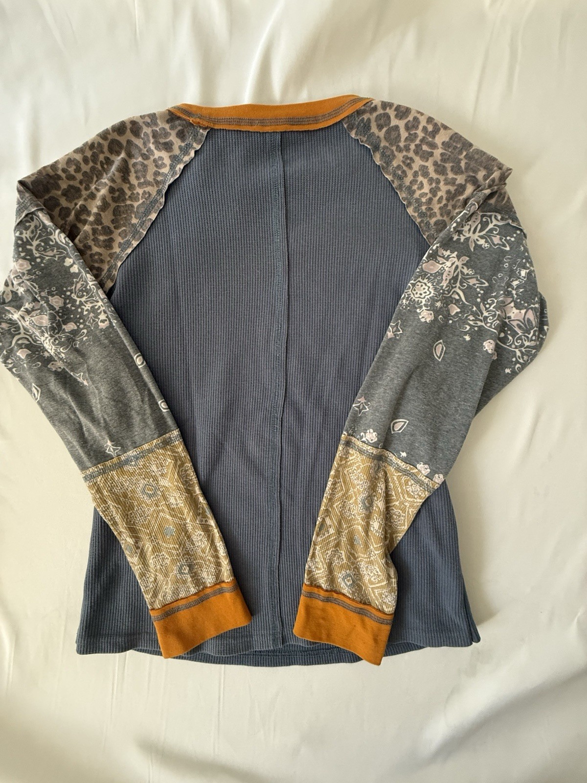 Easel Patchwork Thermal Top Leopard Boho Waffle K… - image 7