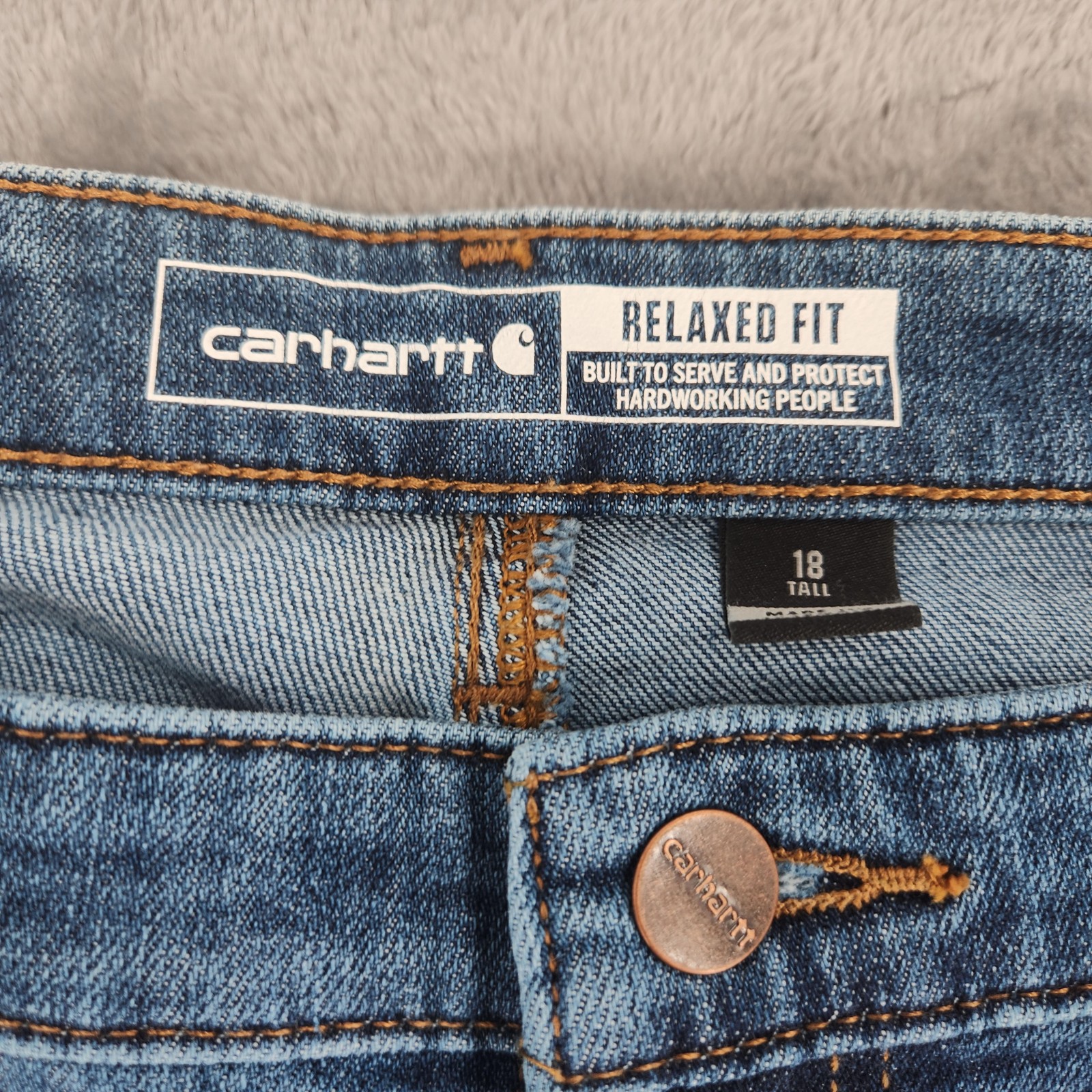 Carhartt Rugged Flex Relaxed Fit Jeans Womens 18 Tall Blue Double Front Work thumbnail 2