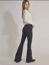 Free People Penny Black Stretch Pull On Flare Leg Bell Bottom Jeans 25 R 27x33