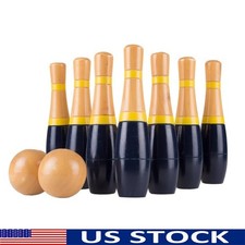 Lawn Bowling Game Set Indoor Outdoor Fun Kids Adults 10 Wooden Pins 2 Balls New