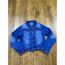 1ASONGLOBAL Denim Jacket XL Blue Wing Design Jean Trucker Jacket