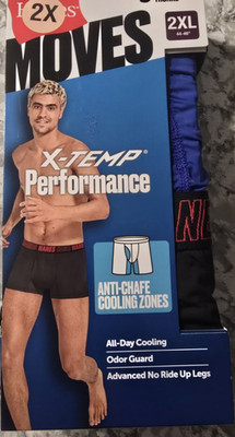 Men's 2X Hanes X-Temp Trunks 3 Pack Anti Chafe Cooling Zones