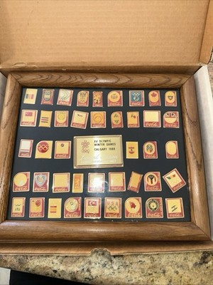 Coca-Cola Calgary 1988 XV Olympic Winter Games Commemorative Pin Set Framed