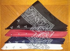 Vintage 2004 Bandanas Black/Blue/Red/White 22" x 22" RN 97467 Brand New