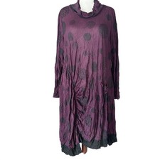 Chalet et Ceci Lagenlook Dress 3X Purple Black Polka Dot Crinkle Art to Wear NWT