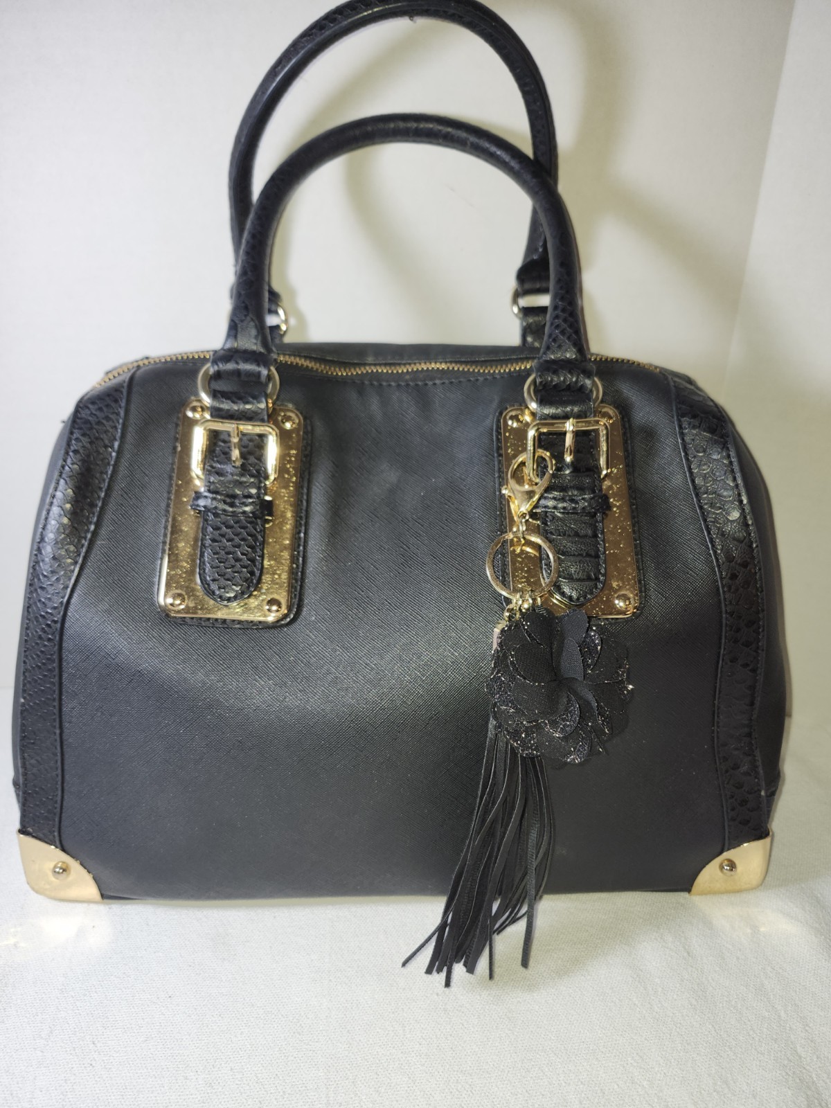 Aldo Black Satchel Handbag W/Charm