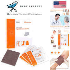 Confezione 5 Medicazioni Alginato di Calcio Argento Sterile 4''x5'' per Cura Ottimale delle Ferite