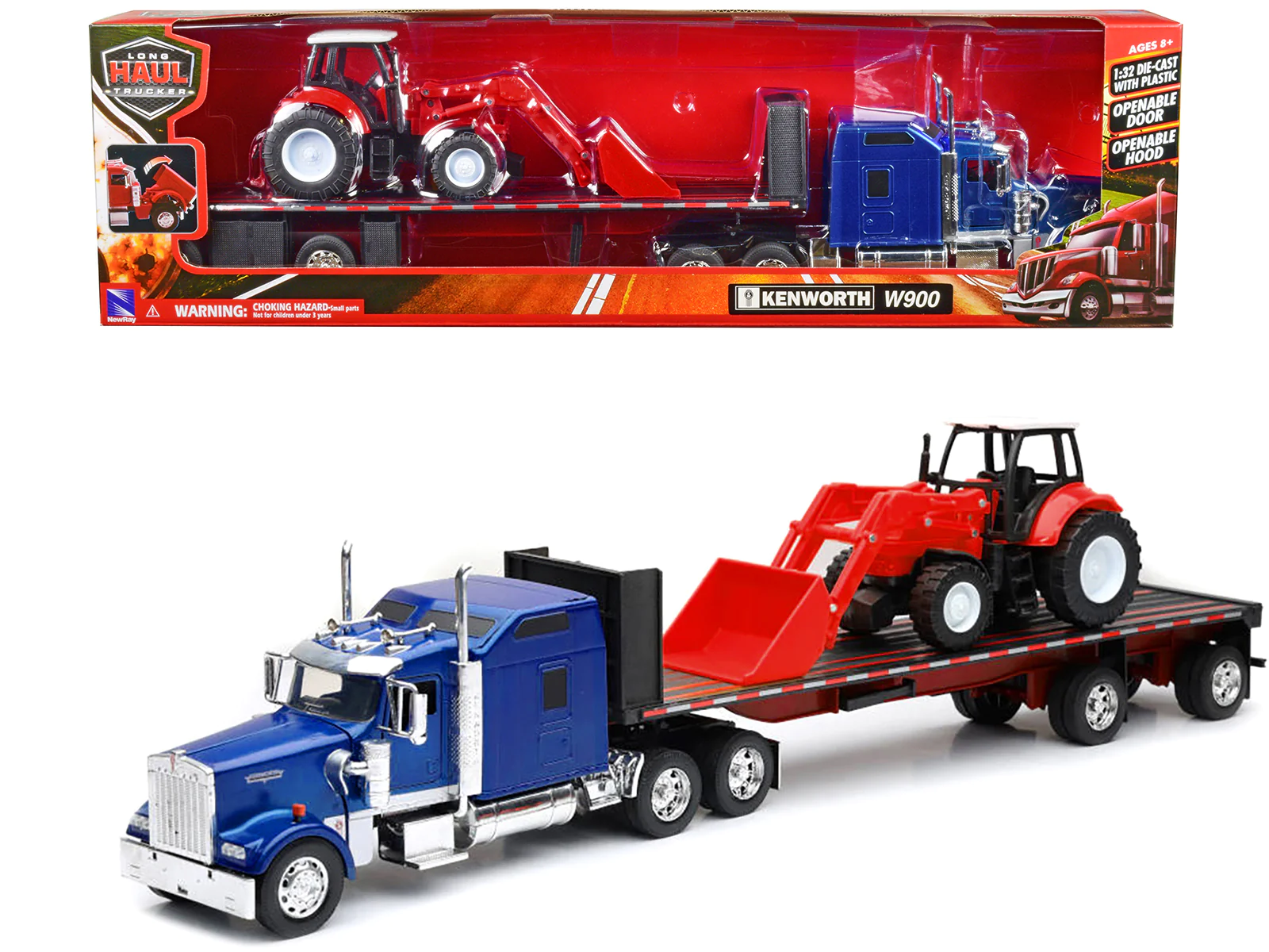 Kenworth W900 Truck with Flatbed Trailer Blue Metallic with 1/32 Diecast Model