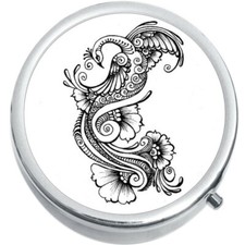 Peacock Outline Medicine Vitamin Compact Pill Box