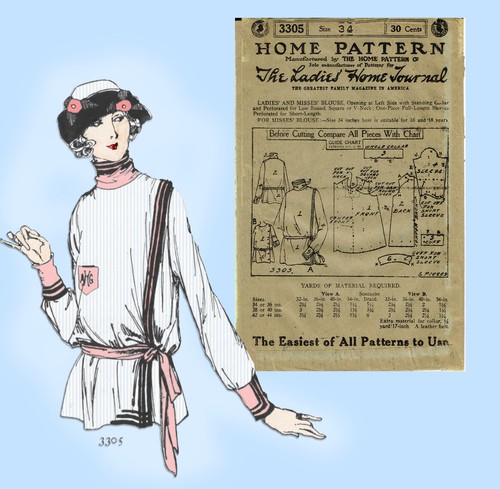 Ladies Home Journal 3305: 1920s Uncut Misses Blouse 34 B Vintage Sewing Pattern - Picture 2 of 8