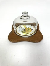 Awesome Vintage Goodwood Genuine Teak Cheese/Snack Server with Glass Dome 
