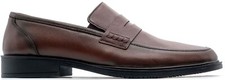 Lusco Mens Tan Brown Smart Slip on Full leather penny loafers