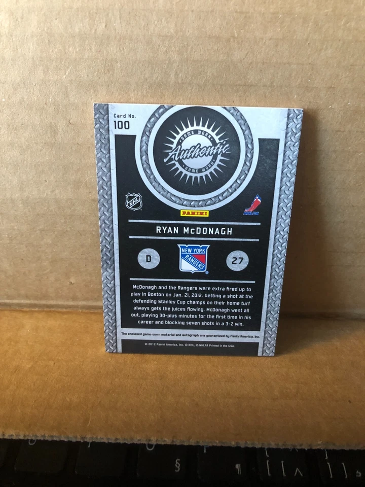 2011-12 Panini Titanium Game Worn Gear Autographs Patch #100 Ryan McDonagh 6/15 - Image 2 of 2