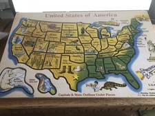 Melissa Doug Wooden United States of America Deluxe Map Puzzle 18.25 x 11.75