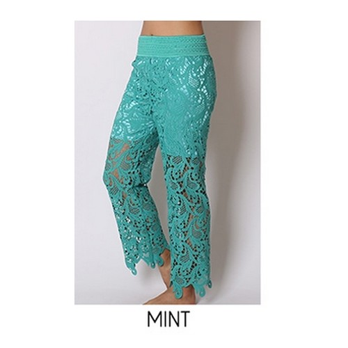 THIS SUMMER SEXY CORAL FLORAL LACE MESH PALAZZO LONG MAXI PANTS S M L - Picture 10 of 12