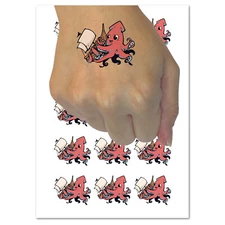 Adorable Sweet Kraken Squid Sea Monster Hug Ship Temporary Tattoo Set