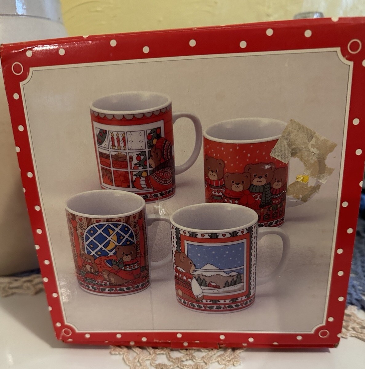 Vintage 4 Piece Porcelain Mug Set Christmas Teddy Bears w/ Box Japan | eBay