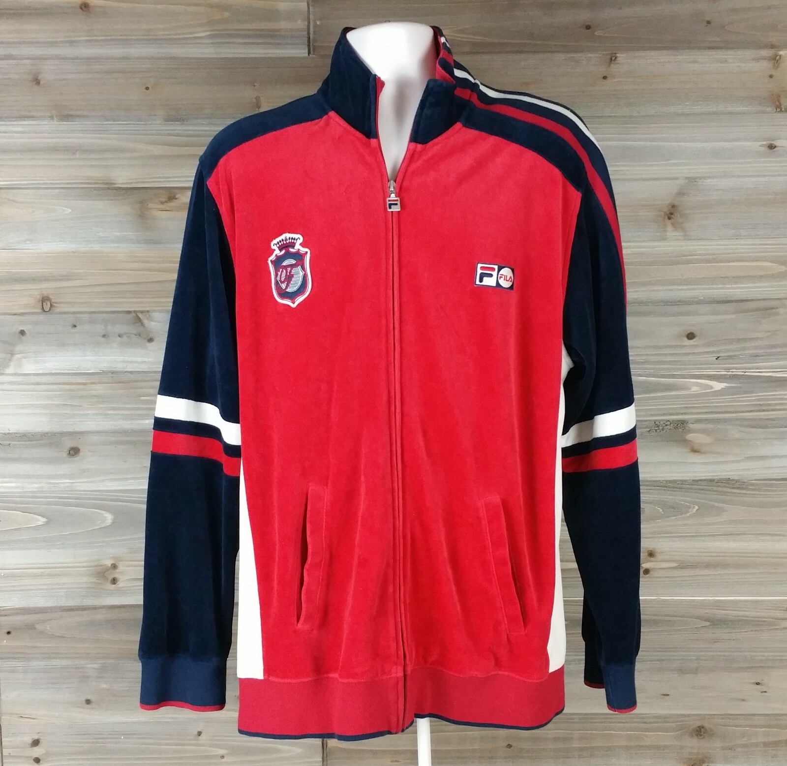fila velluto track jacket vintage rosso bianco blu full zip taglia M medium
