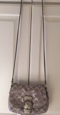 Coach Signature C Silver Metallic Swingpack/Crossbody Clutch Flap