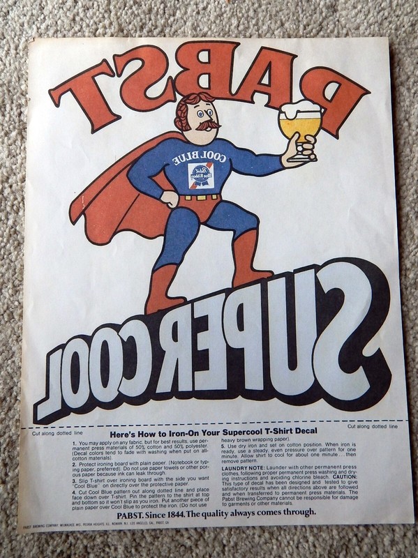 PABST BLUE RIBBON Supercool iron on T-Shirt decal-with directions