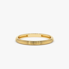 Elegant 14K Yellow Gold 2mm Horizontal Lined Wedding Band, Stacking Women Ring