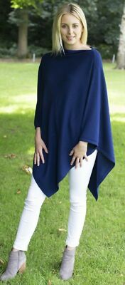 KASCHMIR Poncho DENIMBLAU CAPE Wickeloptik Einheitsgröße, KOSTENLOSER UK-Versand,