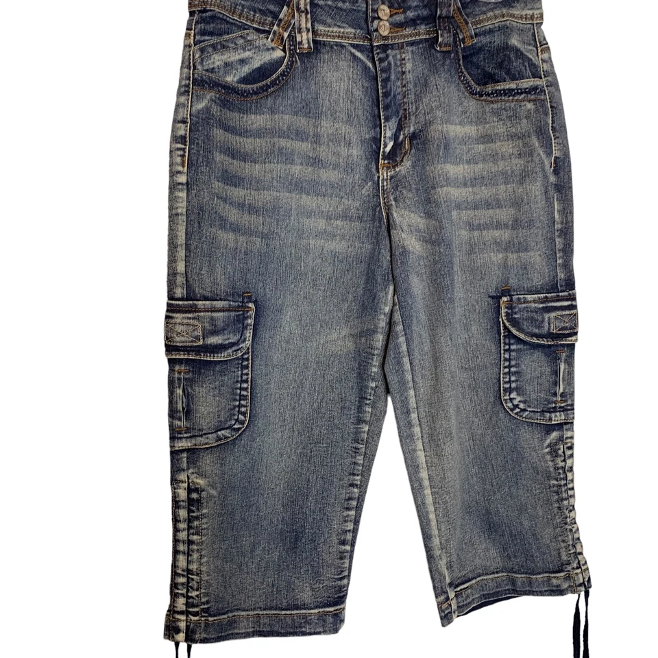 Shorts Cato Feminino 10 Beach Board Denim Cargo Capris Gravata Elástica na Bainha - Imagem 2 de 4