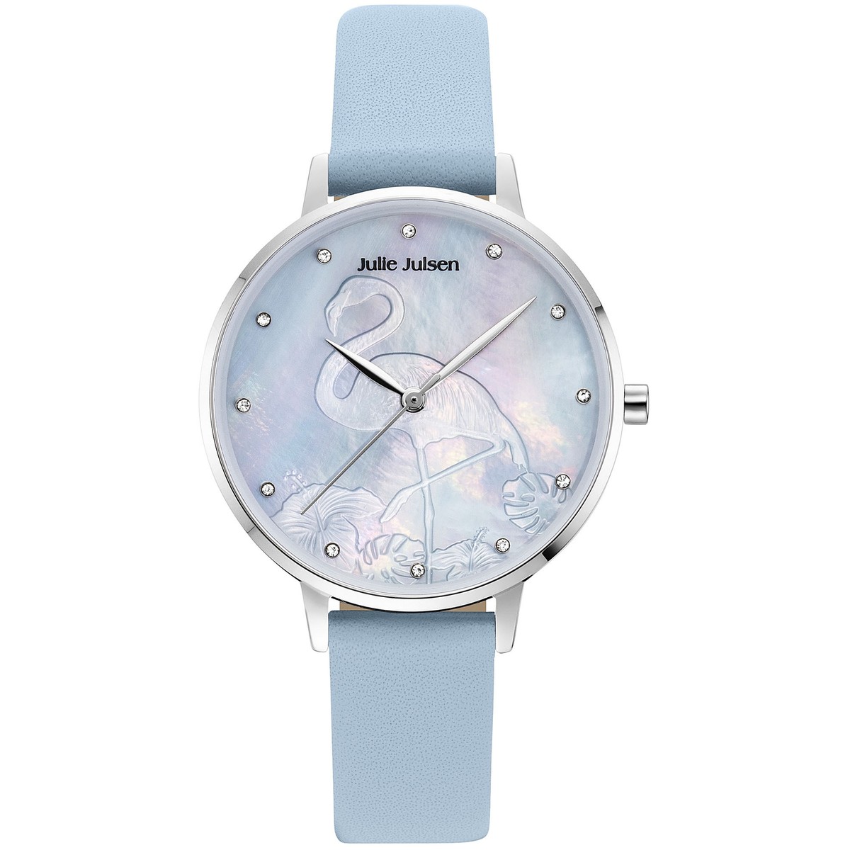 Julie Julsen Damenuhr Quarzuhr silberfarben Flamingo blau