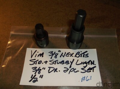 VIM 2Pc. 3/8'' Standard/Stubby Length Hex Bits 3/8''--1/2'' Drive