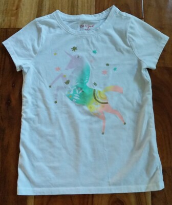 Cat & Jack Rainbow Glitter Unicorn Girls Shirt XS 4/5