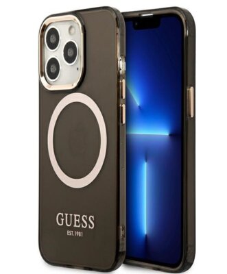 Guess Hardcase schwarz gold Outline Translucent MagSafe für iPhone 13 Pro Max 6,