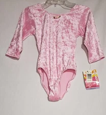 New Body Motion Gymnastics Large 12-14 Long Sleeve Leotard Pink Crushed Velvet 