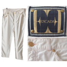 Escada White Logo Patch Gold Hardware Cotton Stretch Tapered Ankle Jean Pants 12