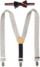Mud Pie Baby Boys' Plaid Bow Tie Tweed Suspender Set, Red Plaid, One Size