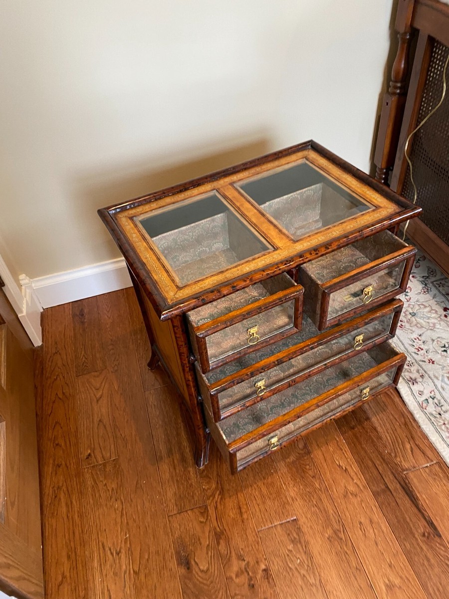 Maitland Smith Japonisme Glass Display Leather Wrapped Bamboo