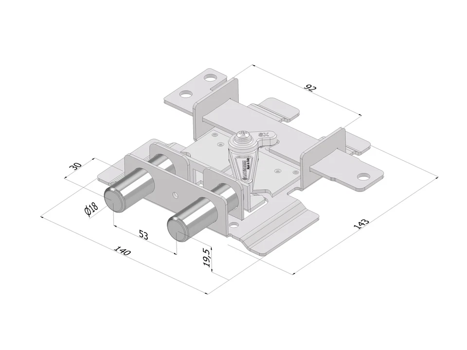 SECUREMME Deviatore grande con alette a saldare 2 pistoni SX CR SP.3 int.53 H 18,5 mm