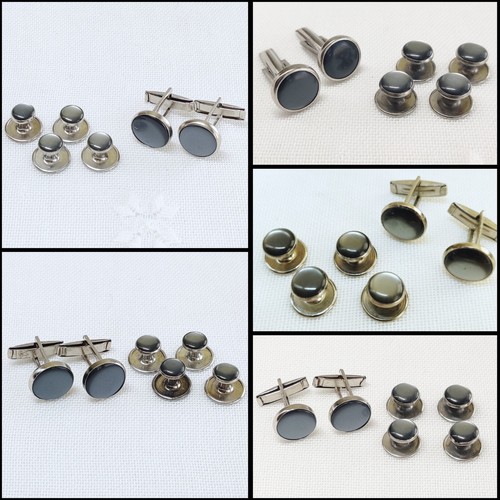 Vintage formelles 2er Set Smoking Manschettenknöpfe & 4 Ohrstecker, erwachsener Kunstglasstein - Bild 11 von 11