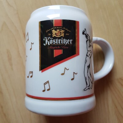 KAHLA GERMANY KÖSTRITZER SCHWARZBIER BIERKRUG PORZELLAN WEIß SCHWARZ GOLD