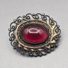 Edwardian Sterling Silver Purple Glass Brooch/Pendant 1.5" Rope Scrolled Detail