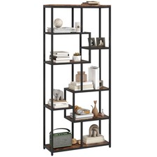 HOMCOM Industrial Bookcase 7-Tier Bookshelf Shelving Unit Rustic Brown Black