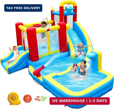 WELLFUNTIME Inflatable Water Double Slides Park with Blower, Bouncy Castle with