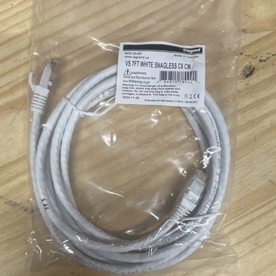 Legrand Cat 6 RJ-45 to RJ-45 Ethernet Patch Cable 7ft White Snagless 576-125-007