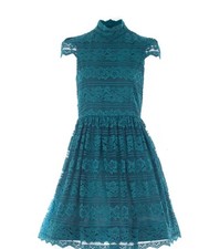 Alice+Olivia Maurene Laced Teal Open Back Baby Doll Coquette  Mini Dress Sz 8