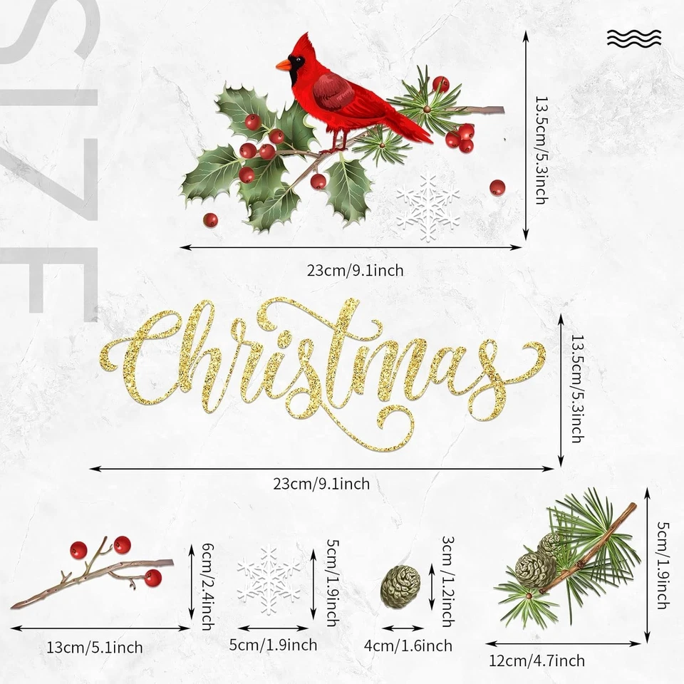 Paquete de 6 calcomanías grandes de copo de nieve de Navidad adhesivas de ventana de cardenal rojo Foto 3 de 4