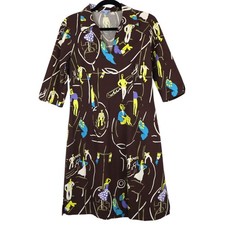 J Mclaughlin Dark Brown Dress People Abstract Collard Dress Short Cotton USA 6