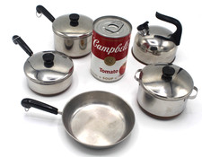 8 Pieces Revere Ware Kids Toy Play Copper Bottom Vintage Cooking Set